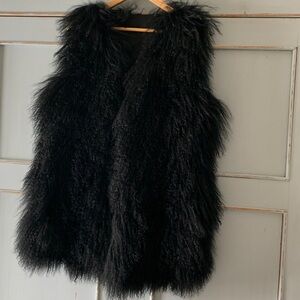Diane Von Furstenberg Black Dyed Mongolian Lamb Fur Vest Size S Pristine